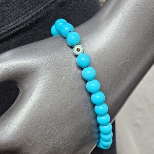 Evil Eye Beaded Bracelet Women OS Turquoise Blue Faux Stone Stretch